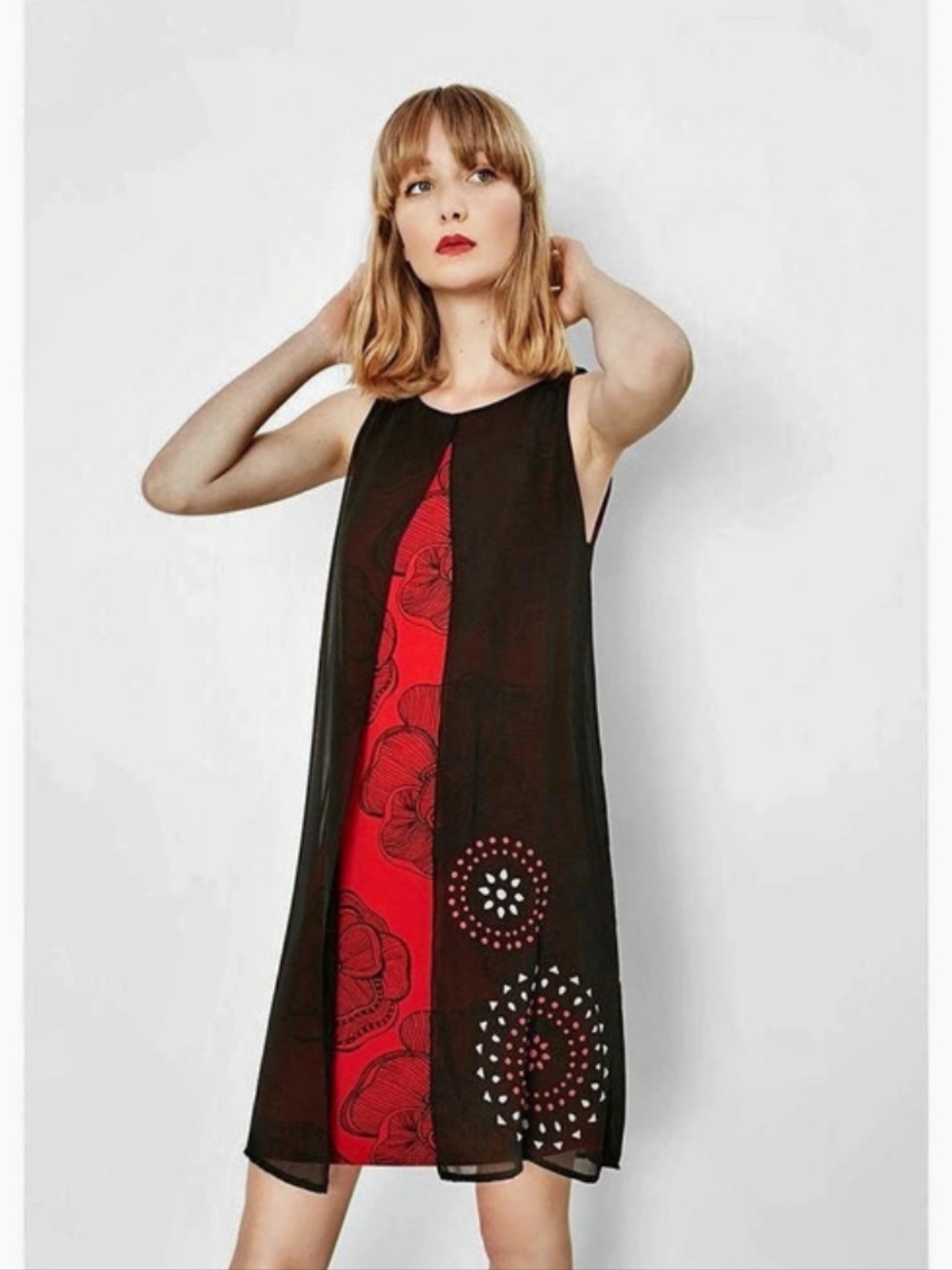 Desigual Sleeveless Layered Dressl Size 40